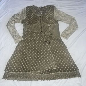 Aziza M Medium Lace Boho Olive Green Dress